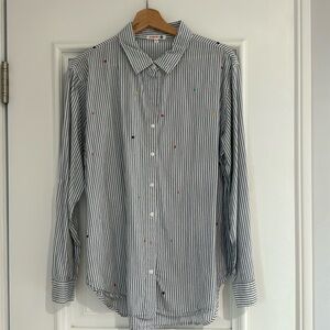 Sundry embroidered tiny heart striped button up